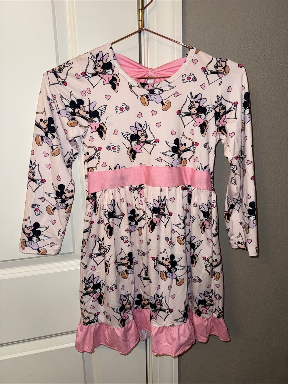 Kids Pink Minnie Mouse Long Sleeve Casual Dress